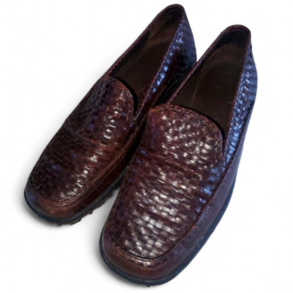 COLE HAAN Country Adrien Dark Brown Woven Leather Slip-on Loafers/Mules 7.5 B